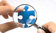 Puzzleteil unter der Lupe